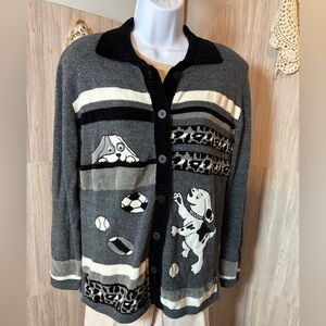 Fredo Vintage Gray and Black Women’s  Sweater with Dog Design